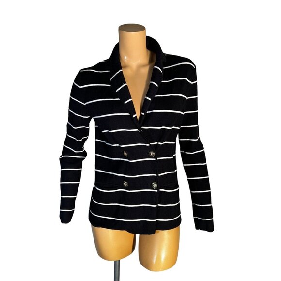 Anne Klein Sweaters - Anne Klein Cardigan Sweater Women's SmalBlack Striped Knit Double Breasted Jacke